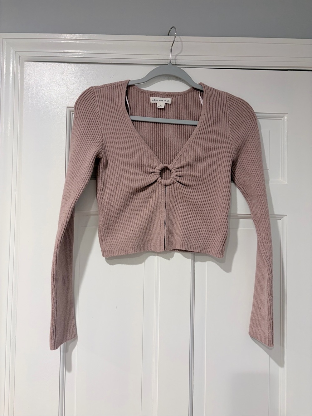 Aeropostale Ribbed Ring Front Crop Top XS Blush Pink Long Sleeve